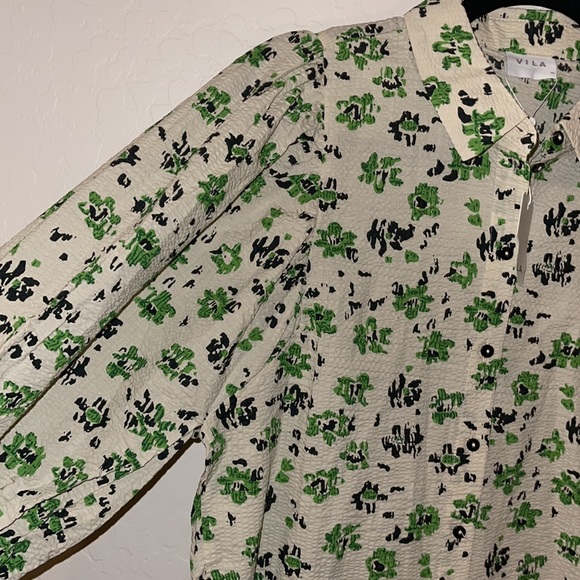 ASOS Vila shirt dress floral print in Sandshell size 4. Green, Black, Cream NEW - Picture 6 of 16